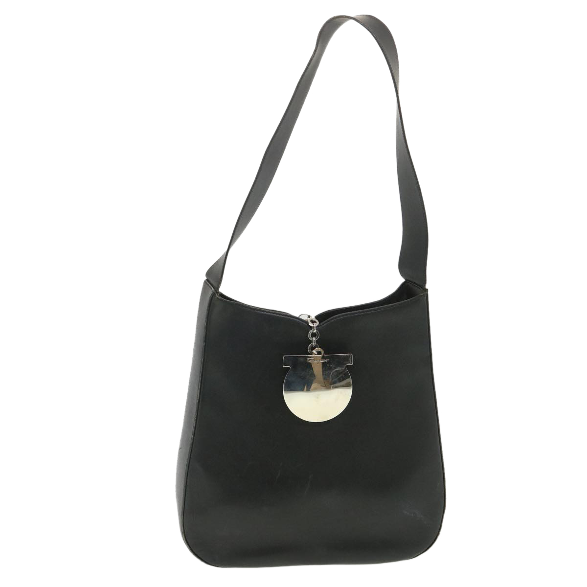 Salvatore Ferragamo Shoulder Bag Leather Black Aq-21 8200 Auth Ro934